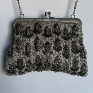 La Regale Silver and Black Beaded Clutch